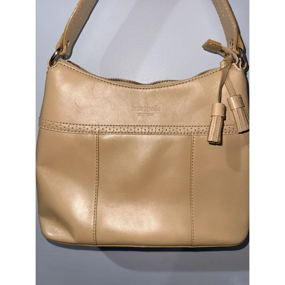Kate‎ Spade New York Tan Leather Hobo Purse Tassel Y2K V